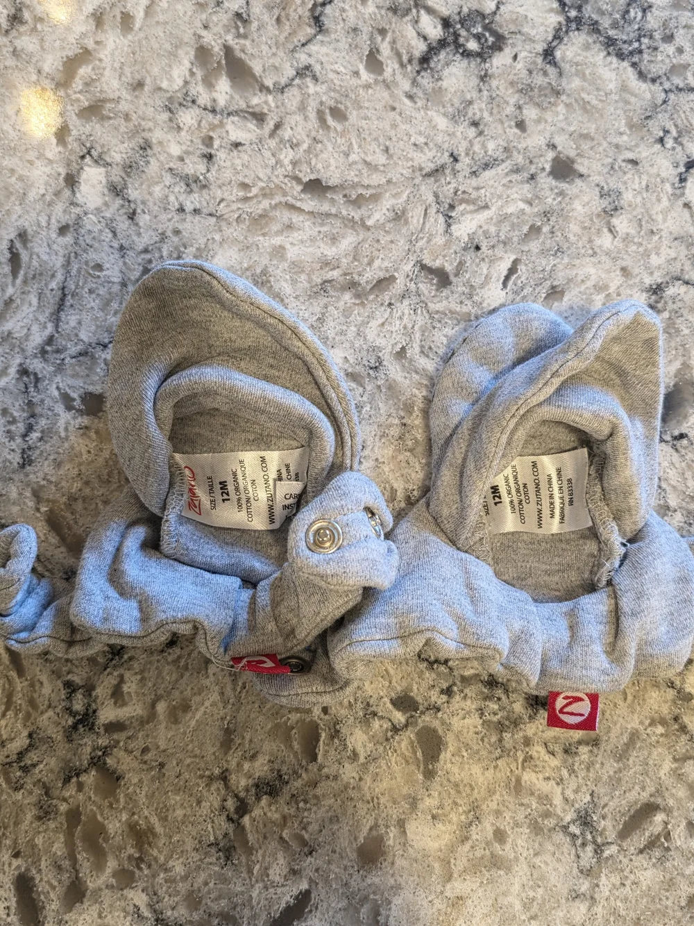 2 Pairs unisex Zutano Light Gray Baby Booties with Snap Cuffs